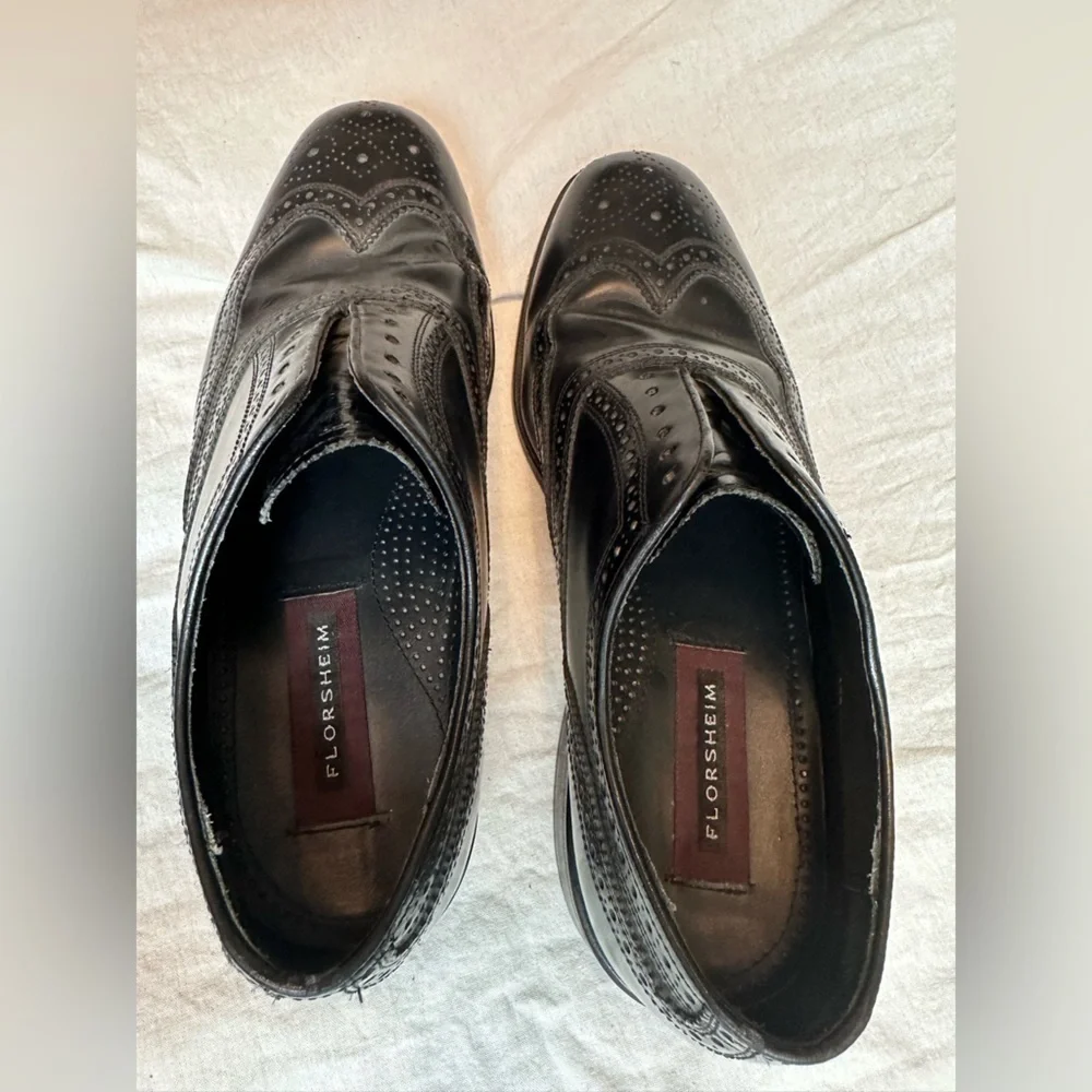 Florsheim FLS Mens 8.5 Wingtip Oxford Dress Shoes Lace Black Leather Full Brogue